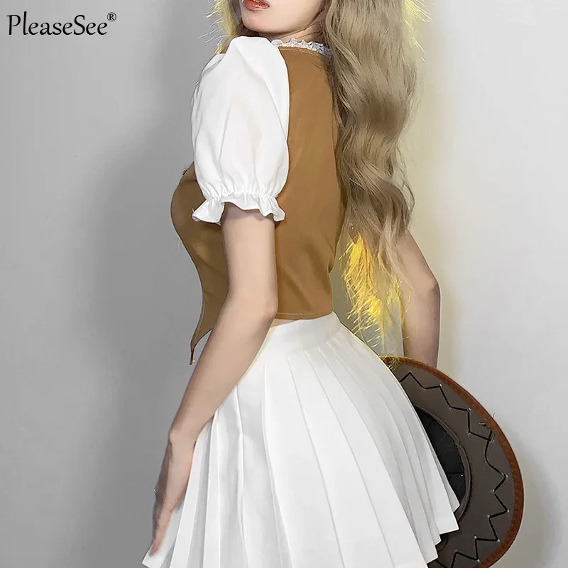 Женский кружевной кроп-топ в английском стиле с рукавами-фонариками - купить по