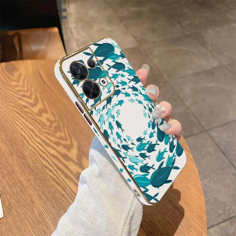 Fish Gather Luxury Plating Phone Case For OPPO Reno 8 8T 8 Pro 7 7Z 6 5 F19 F9 F9 Pro Cover