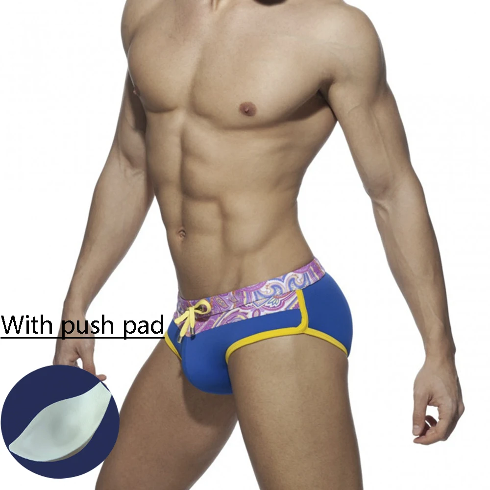 

European And American New Men's Low Waist Swimming Trunks Swim Surf Beach Rope Shorts Summer Quick-Drying Shorts With Push Pads