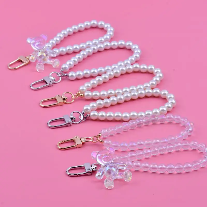 

Creative Bear Pearl Chain Keychain Women's DIY Fashion Pendant Accessories Beaded Jewelry