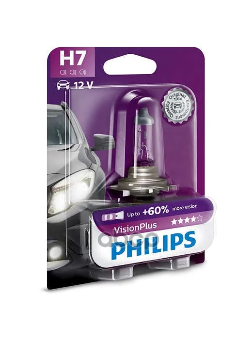 Лампа 12v H7 55w +60% Philips Visionplus 1 Шт. Блистер 12972 Vpb1 арт. 12972VPB1 | Автомобили и мотоциклы