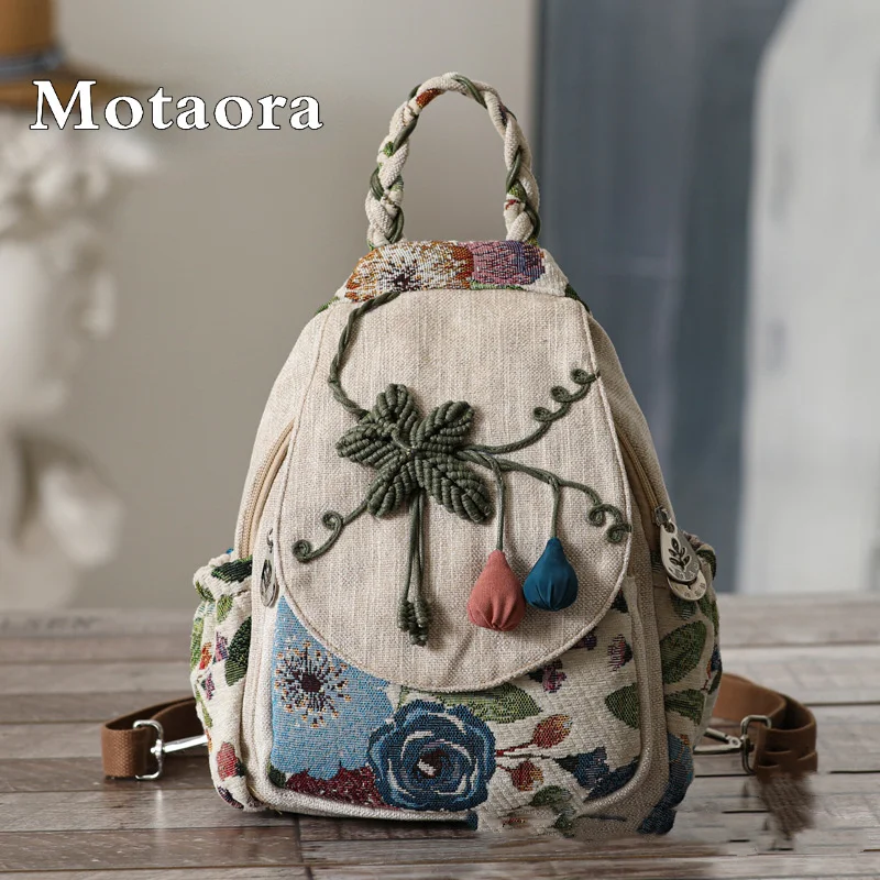 

2023 Retro Zipper Backpacks Ladies New Chinese National Style Women Backpack Large Capacity Travel Canvas Schoolbag Girl