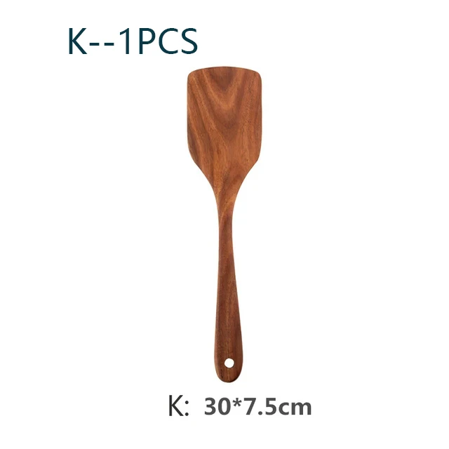 

Кухонная ложка YWDL из натурального тика, кухонный деревянный шпатель, антипригарная посуда, набор с крючками для подвешивания, кухонная утварь