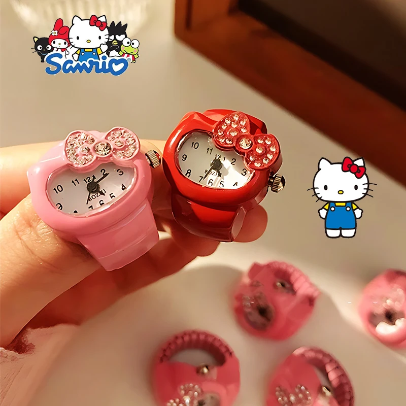 

Hello Kitty Sanrio Watch Ring Kawaii Anime Cute Cartoon Student Time Electronic Watch Mini Clock Accessories Toys Girls Gifts
