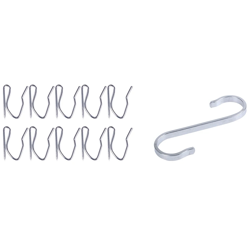 

10Pcs Curtain Drapery Pin Hooks - Silvery With Stainless Steel S Shape Hooks