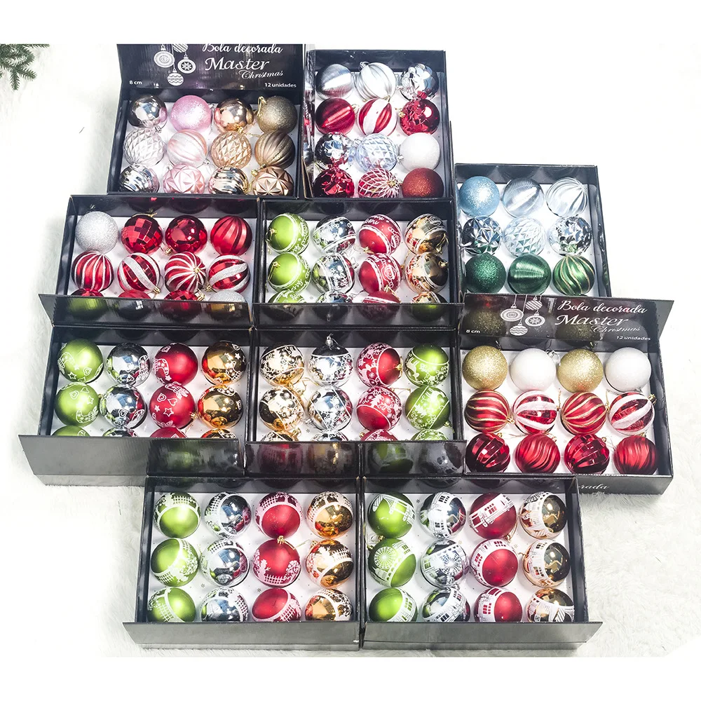 

LuanQI 8CM 12PCS Christmas Bauble Balls Pendant Xmas Tree Hanging Ornament Noel Navidad Decoration for Home New Year 2023 Gift
