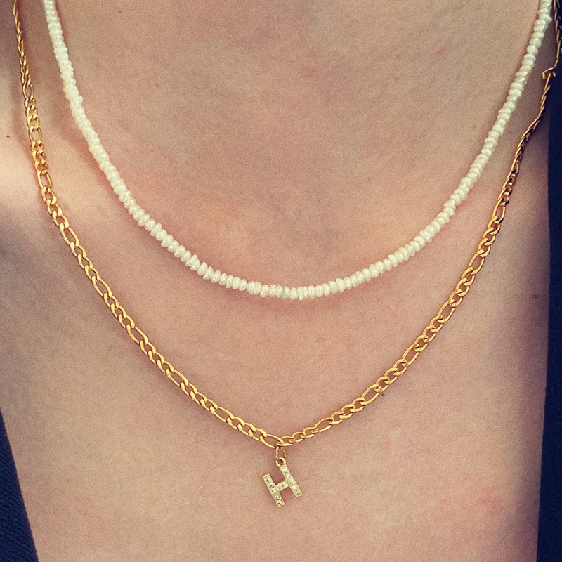 

A-Z Tiny Women Initial Necklace Small Bling Letter charms Choker Gold color Stainless Steel figaro chain necklace Pendant jewelr