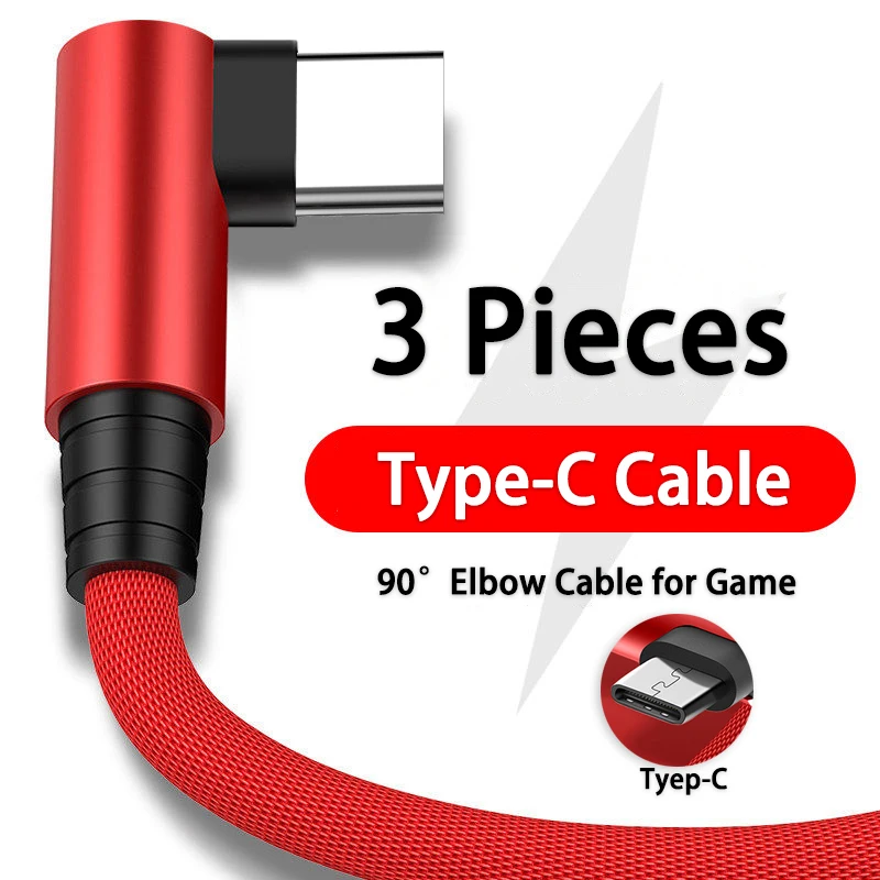 3 Pieces 90 Degrees Elbow Cable for Game Type C Cable for Xiaomi Redmi Honor USB C Cable Phone Charger Fast Charging Usb Cables