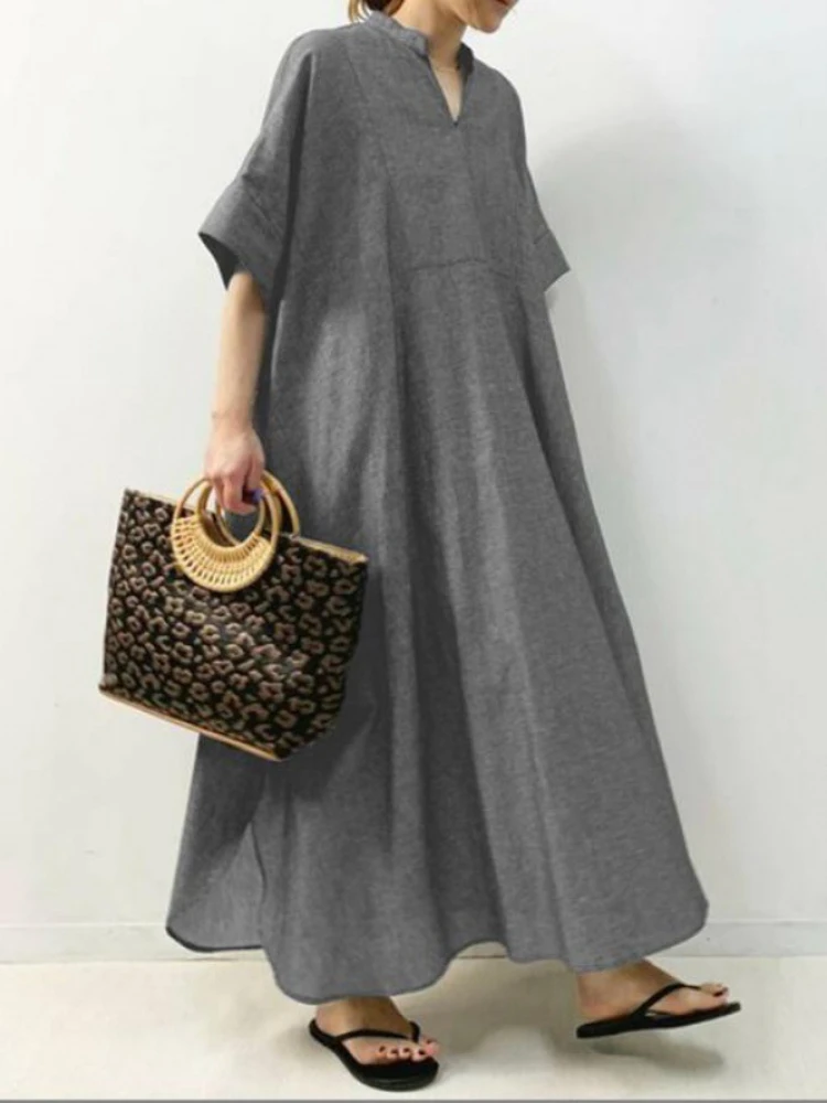 

Summer New In Dresses for Women 2023 Korean Fashion LOOSE Short Sleeve Vintage Robe Oversize Casual Streetwear Long Dresses