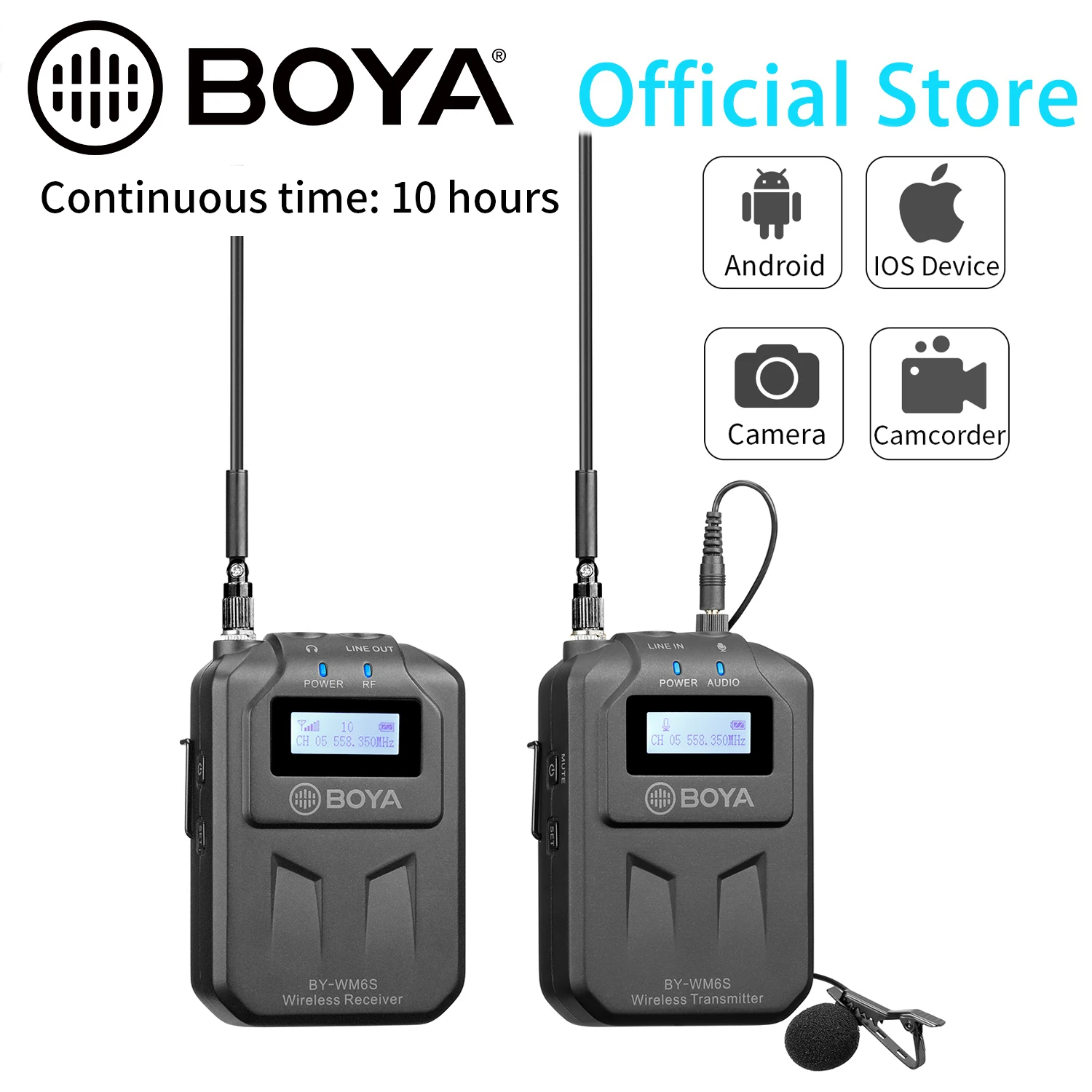 

BOYA BY-WM6S UHF Wireless Microphone System 3.5mm Output for Smartphone, Tablet, DSLR Camera, Camcorder, Audio Recorder