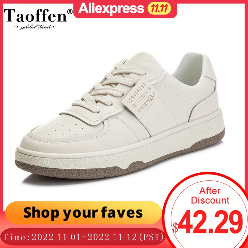 

Taoffen Size 35-43 Women Sneaker Real Leather Shoes Mixed Color Ins Fashion 2022 New Spring Shoes Daily Concise Footwear