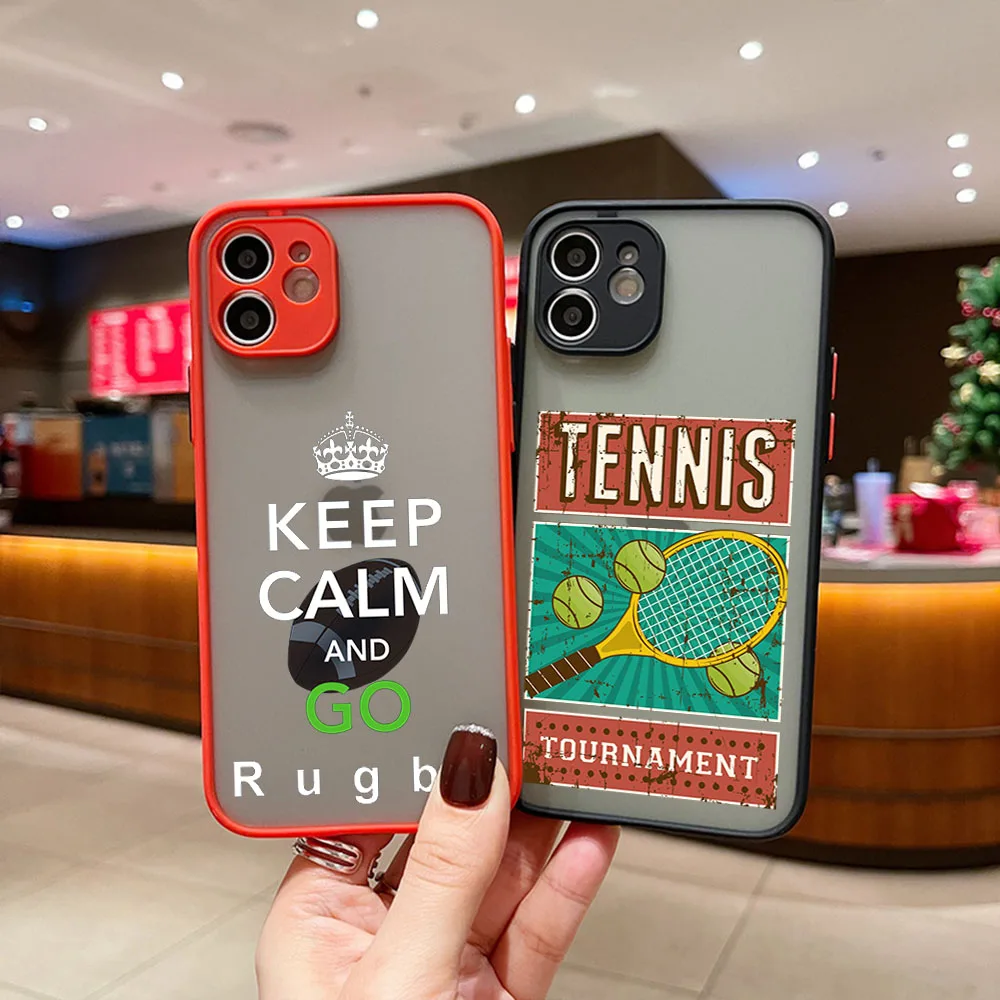 Чехол для телефона iphone 16Pro 7 8 Plus 15 14 13 Mini 12 11 16 Pro Max SE XR Girl Tennis God Rugby Matte Frosted Translucent Cover