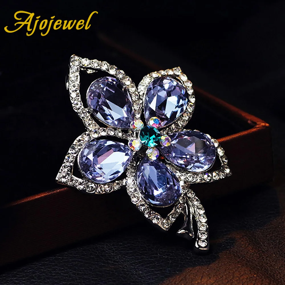 

Ajojewel Beautiful Big 5 Petal Flower Crystal Tear Brooch Pin For Women Multicolor Cloth Jewelry Wholesale Spilla