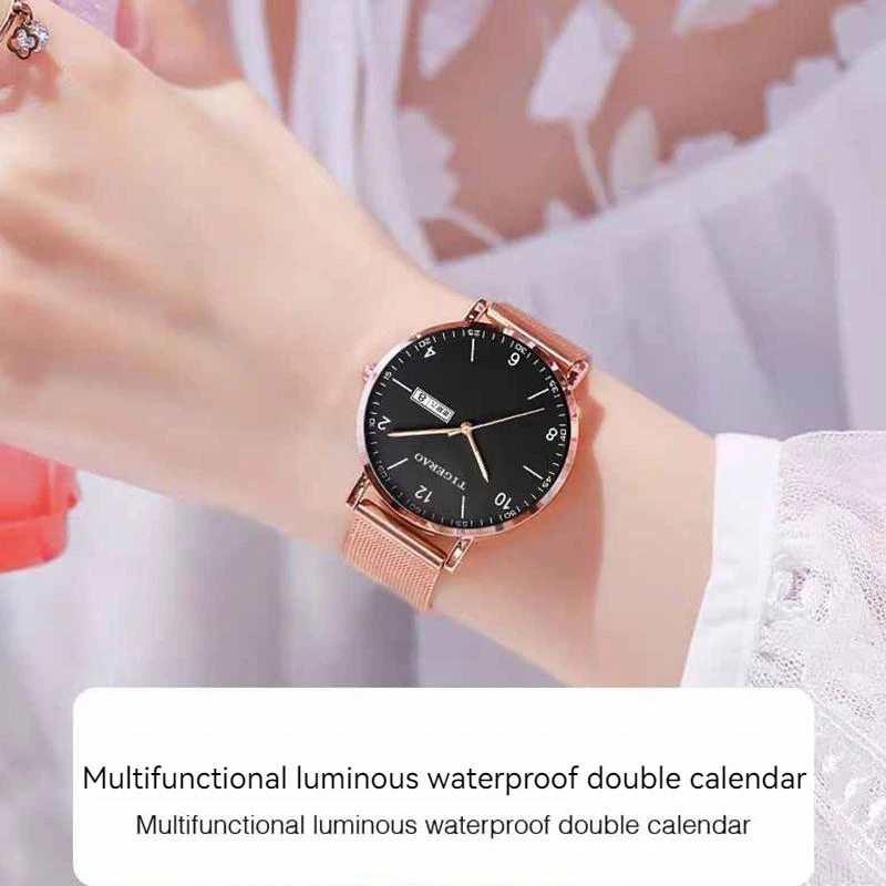 Fashion Women Watches Simple Rose Gold Mesh Belt Magnetic Quartz Wrist Watch Luxury Ladies Business Casual Watch