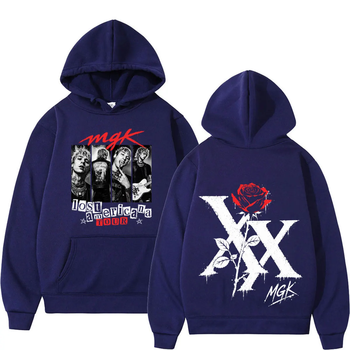 Фото Худи с принтом MGK Lost Americana Tour 2026, мужские и женские, в стиле хип-хоп и панк, пуловеры с длинными рукавами, повседневные свободные толстовки, уличная одежда №2