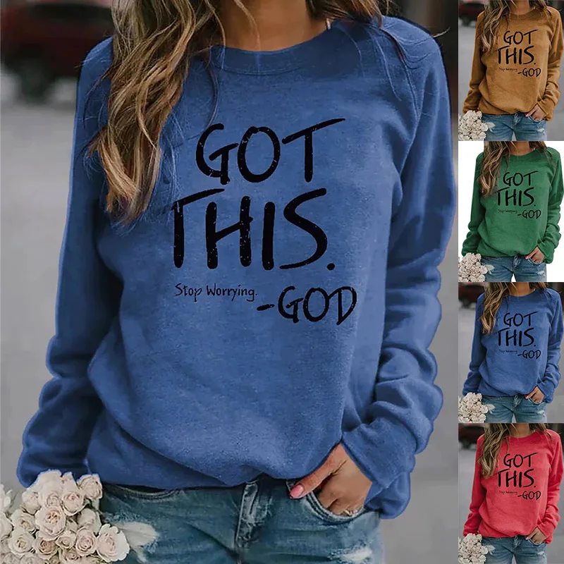 

Женская футболка с круглым вырезом, длинным рукавом и принтом