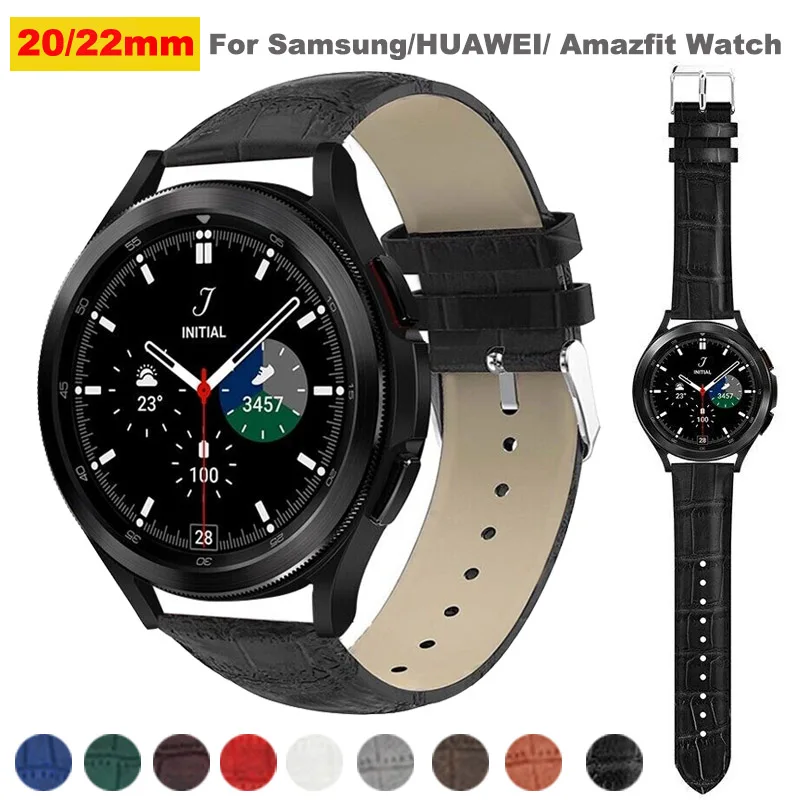 

22mm 20mm Leather Band For Samsung Galaxy Watch 5/4/3 Gear S3/Huawei Watch 3/GT2-3 Pro Bracelet Belt Amazfit GTR/Stratos Strap