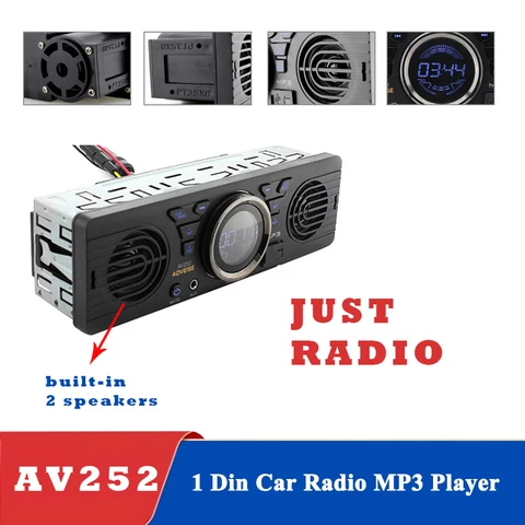 Автомагнитола AV252 с 2 встроенными динамиками, 12 В, Bluetooth, громкой связью, FM, USB, SD, AUX