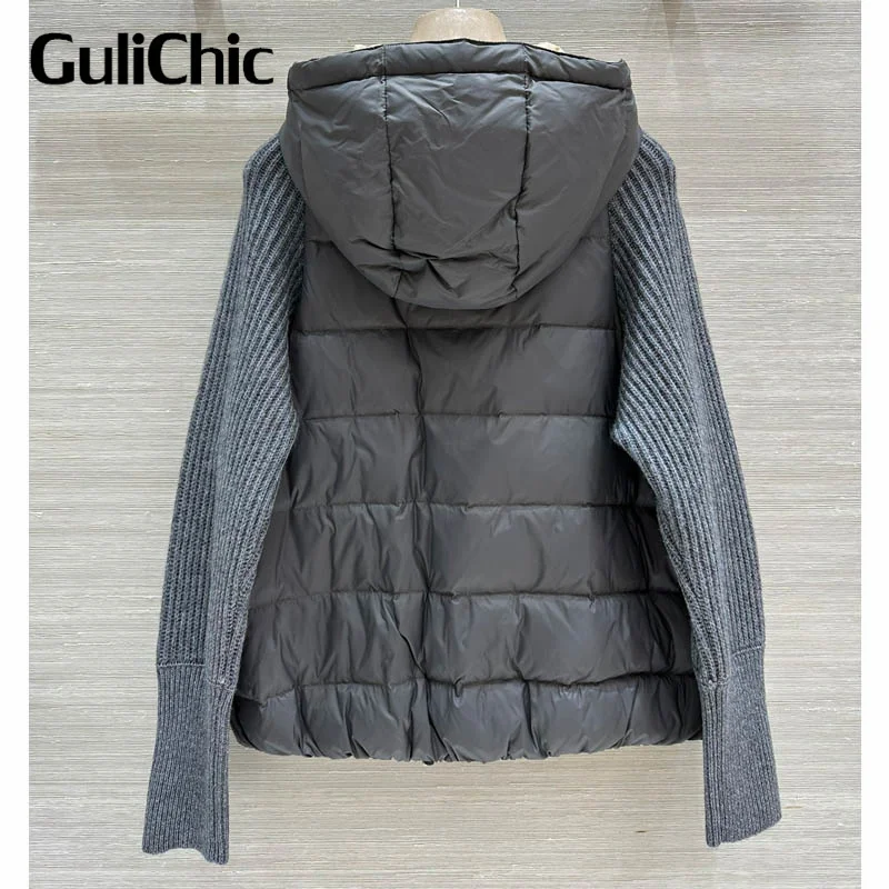 9 18 GuliChic темпераментный лацкан с двойной молнией шерстяной вязаный рукав