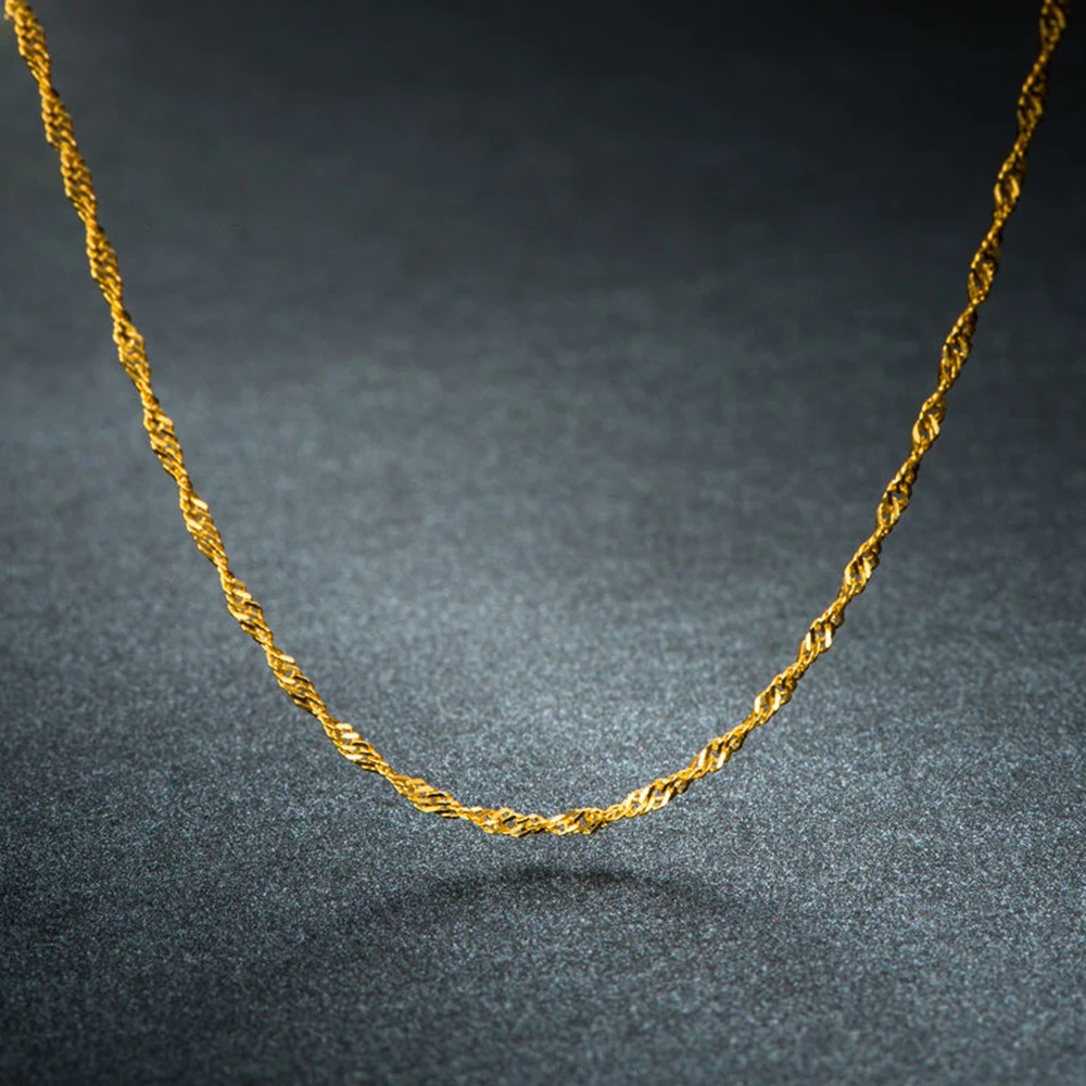 

Pure 18K Yellow Gold Women 1mmW Singapore Chain Link Necklace 15.7"-17.7"L