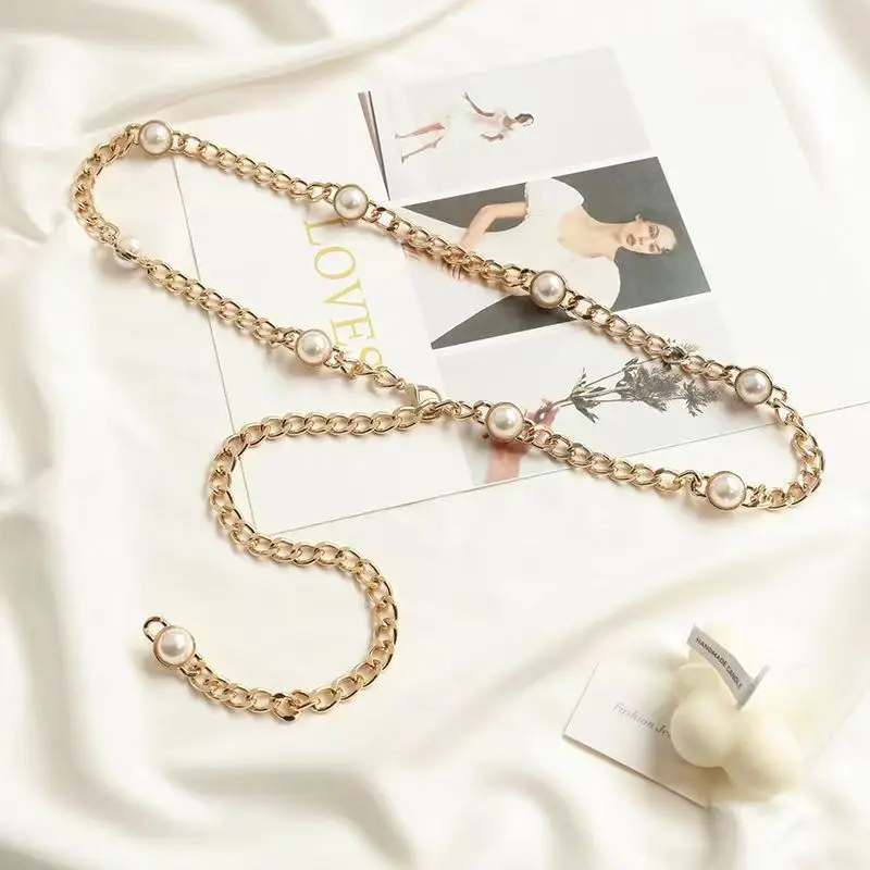 

Ladies Metal Pearl assembly metal Waist Chain Little Xiangfeng Letter Chain Matching Dress Jeans Decorated Belt Waist Chain