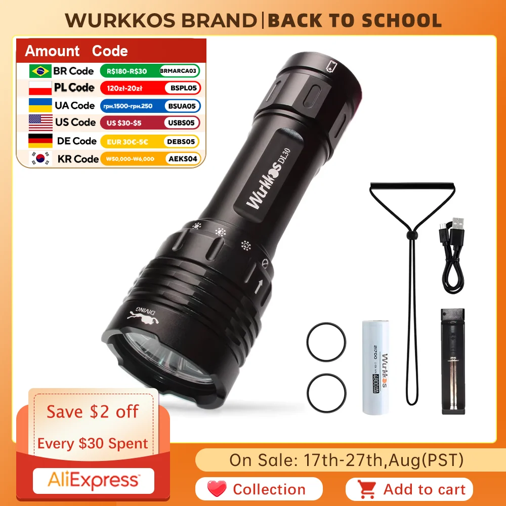 

Wurkkos DL30 Фонарик для дайвинга 3600 люмен