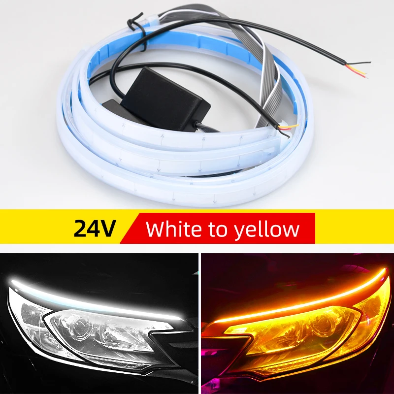 

24 В дневные ходовые огни для грузовиков, светодиодные DRL, автомобильные желтые сигналы поворота, лампа 60/70 см, подходит для грузовиков, пикапов, 24 В, аксессуары для грузовиков