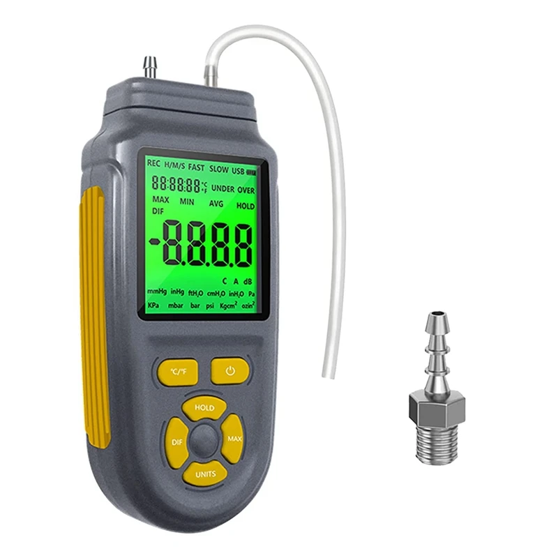 

±100Psi Digital Handheld Manometer ±2768Wc HVAC Gas Pressure Tester Units Differential Dual Port Pressure Pressure Gauge