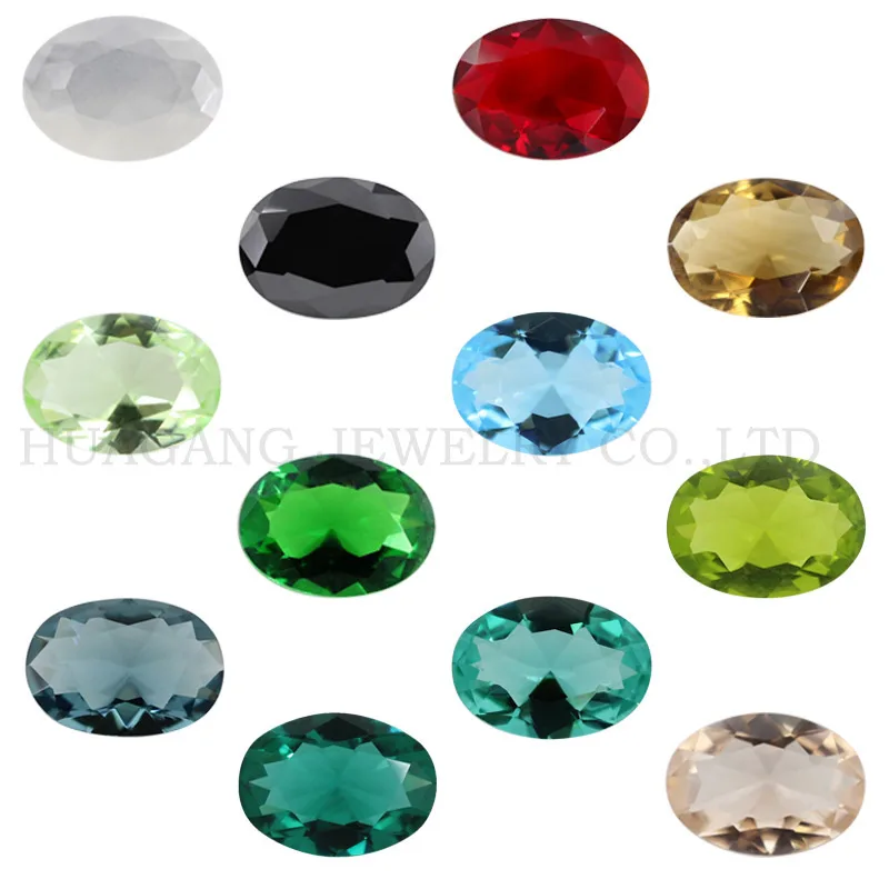 Free Shipping 50pcs/lot 3*4~13*18mm Various Color Loose Glass Stone Oval Shape Machine Cut Glass Synthetic GemStone For Jewelry