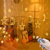 moon star christmas ramadan new year decoration 2022 festoon led fairy string lights garland curtain for room wedding home decor