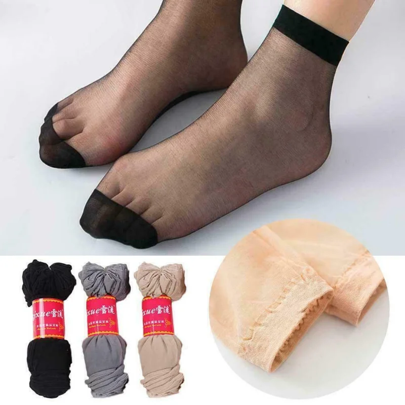 

Носки женские прозрачные ультратонкие 10 пар, шелковые нейлоновые короткие носки до щиколотки, цвет кожи, летние