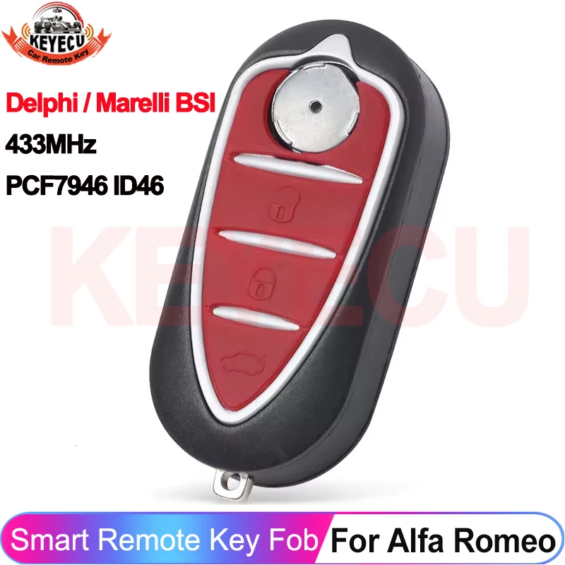 

KEYECU для Alfa Romeo Giulietta Mito 2008-2016 3 кнопки Smart 433 МГц PCF7946 чип Delphi/Marelli BSI откидной пульт дистанционного управления