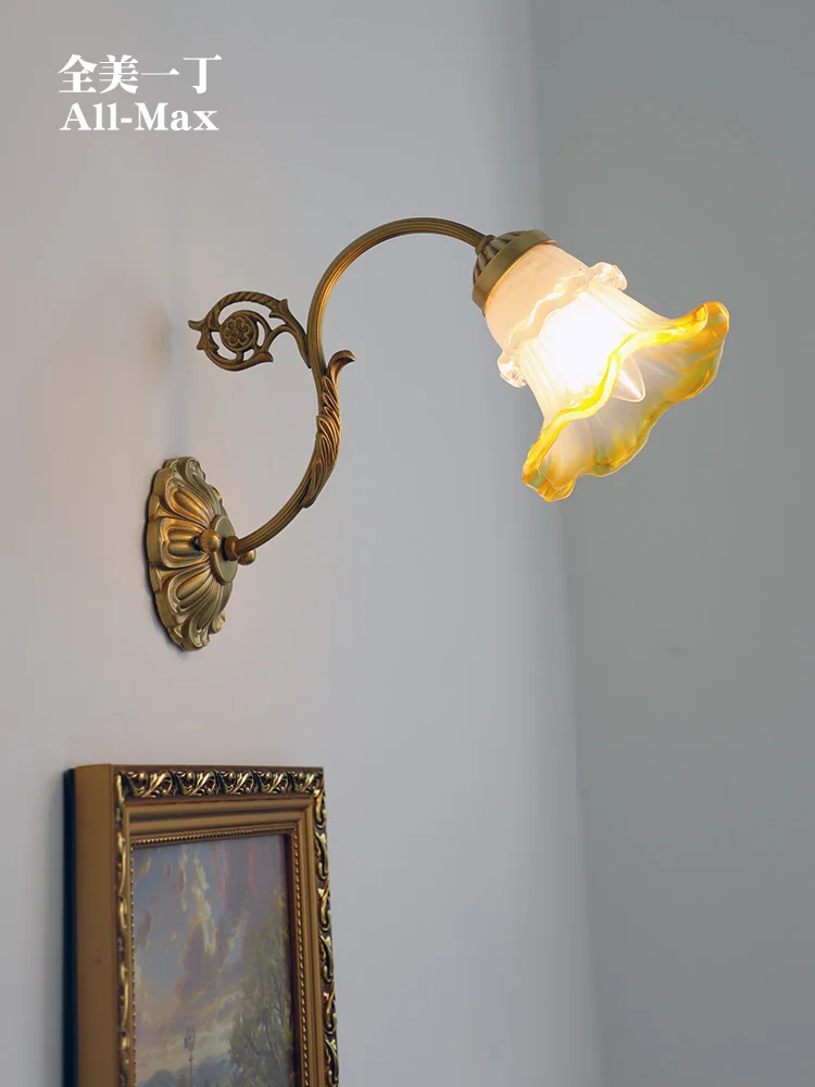 

Vintage Retro Wall Lamp American French Medieval Living Room Bedroom Decor Light Study Aisle Brass Flower bedside Brass Light
