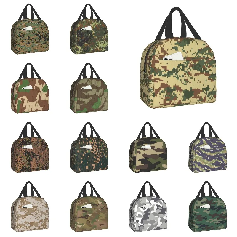 Military Camo Insulated Lunch Bag for Women Waterproof Army Camouflage Cooler Thermal Lunch Tote Office Picnic Food Bento Box