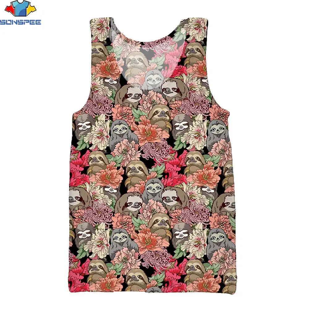 

SONSPEE 3D Print Men's Animal Vest Sloth Color Flowers Handsome Guy Muscle Sport Summer Trend Street Polyester Crewneck Tank Top