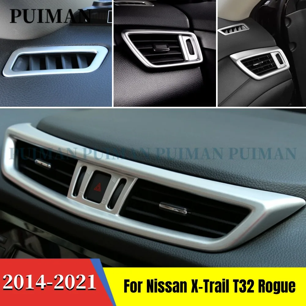 

ABS Chrome Car Front Console Air Condition Vent Outlet Cover Trim For Nissan X-Trail XTrail Rogue T32 2014-2020 2021 Accessories