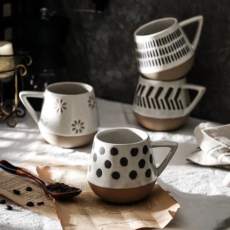 

Japan Vintage Geometric Pottery Coffee Mugs Creative Hand Painted Cups For Milk Tea Water Kitchen Home Drinkware Ceramic Mug Cup