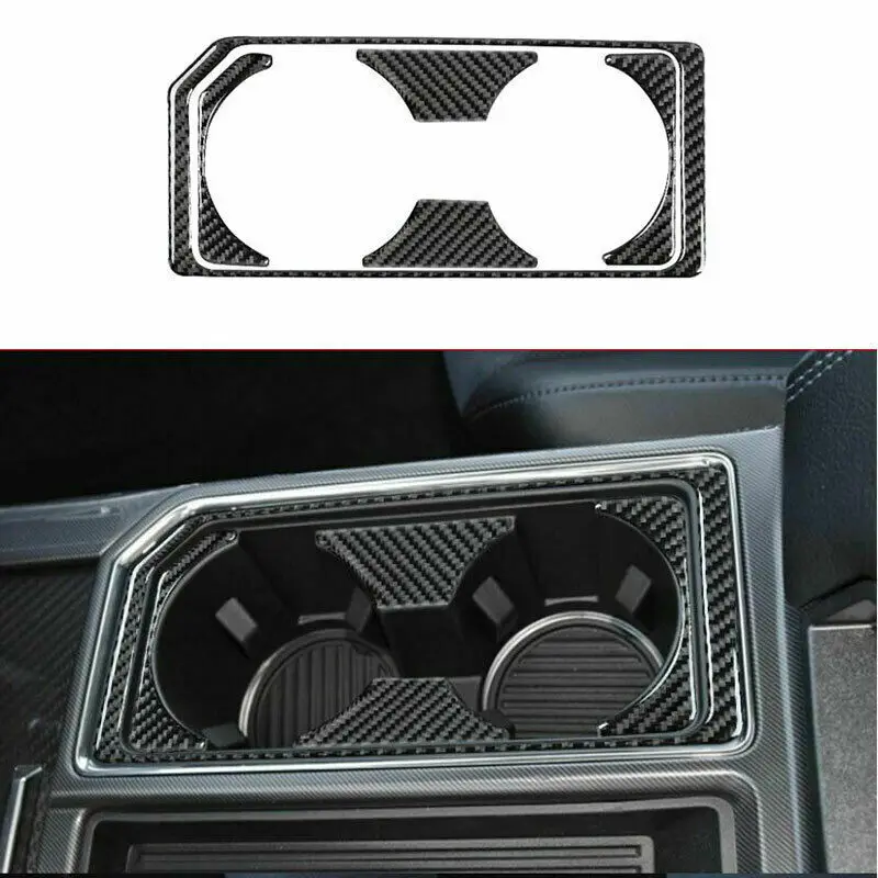

Carbon Fiber Front Water Cup Holder Panel Cover Trim For Ford F-150 2015-2020
