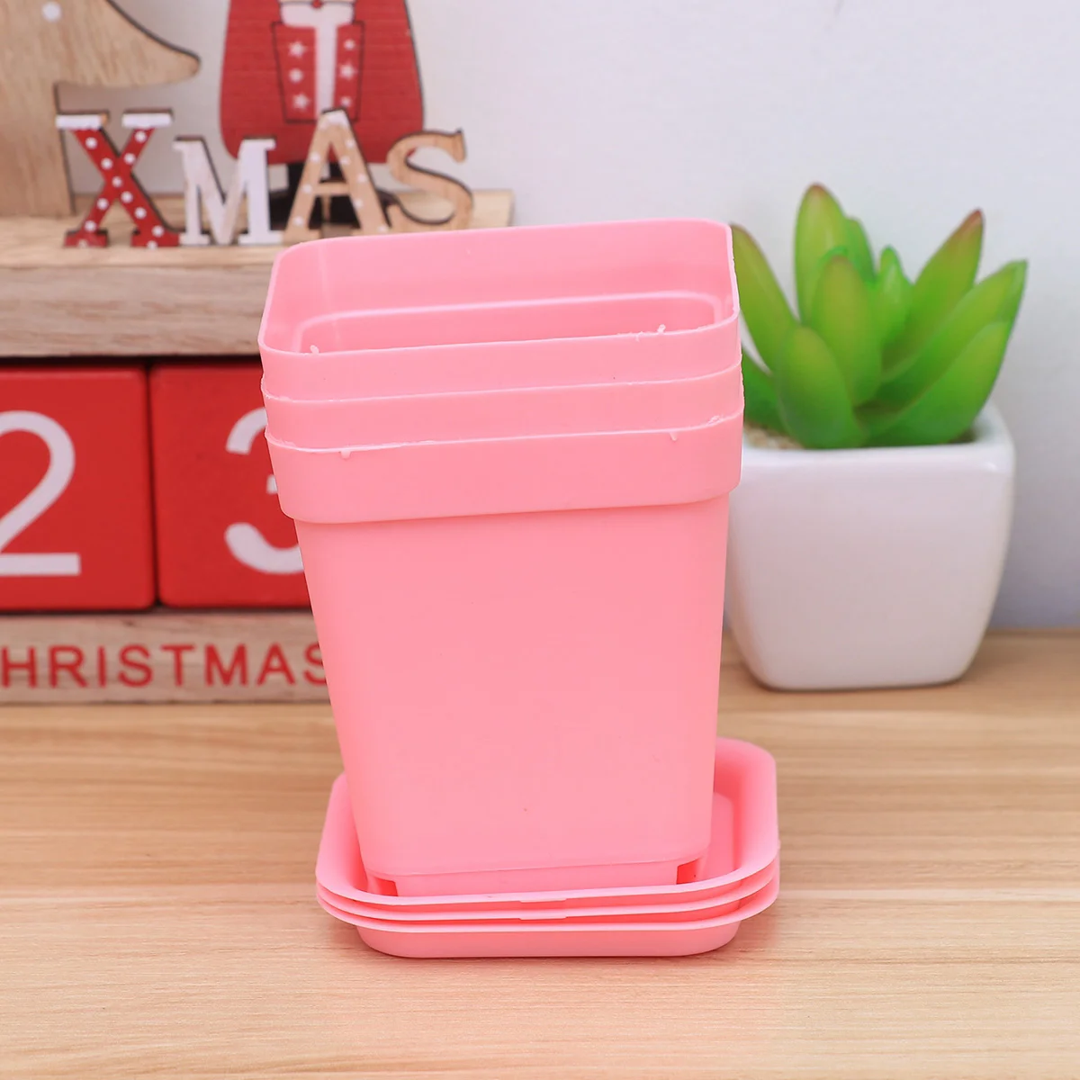 

6pcs Square Flower Pot Pots Pots Drainage Hole With Bottom Tray for Office Balcony Gardening Container Decor ( )