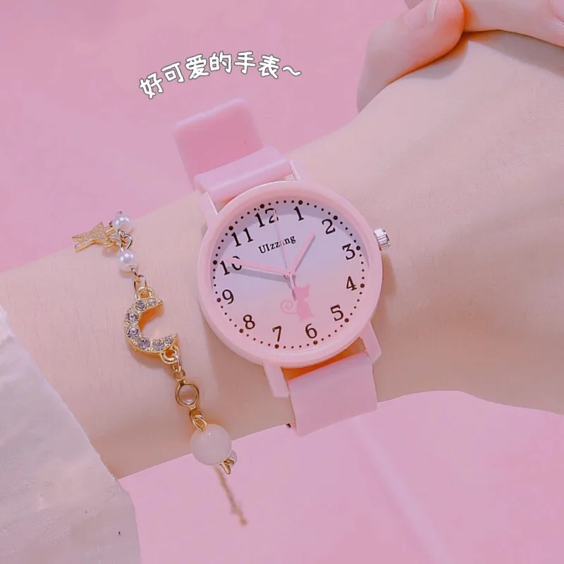 

Women Watch Cartoon Jelly Dial Bracelet Watches Set Ladies Rubber Band Quartz Wristwatch Women Female Clock