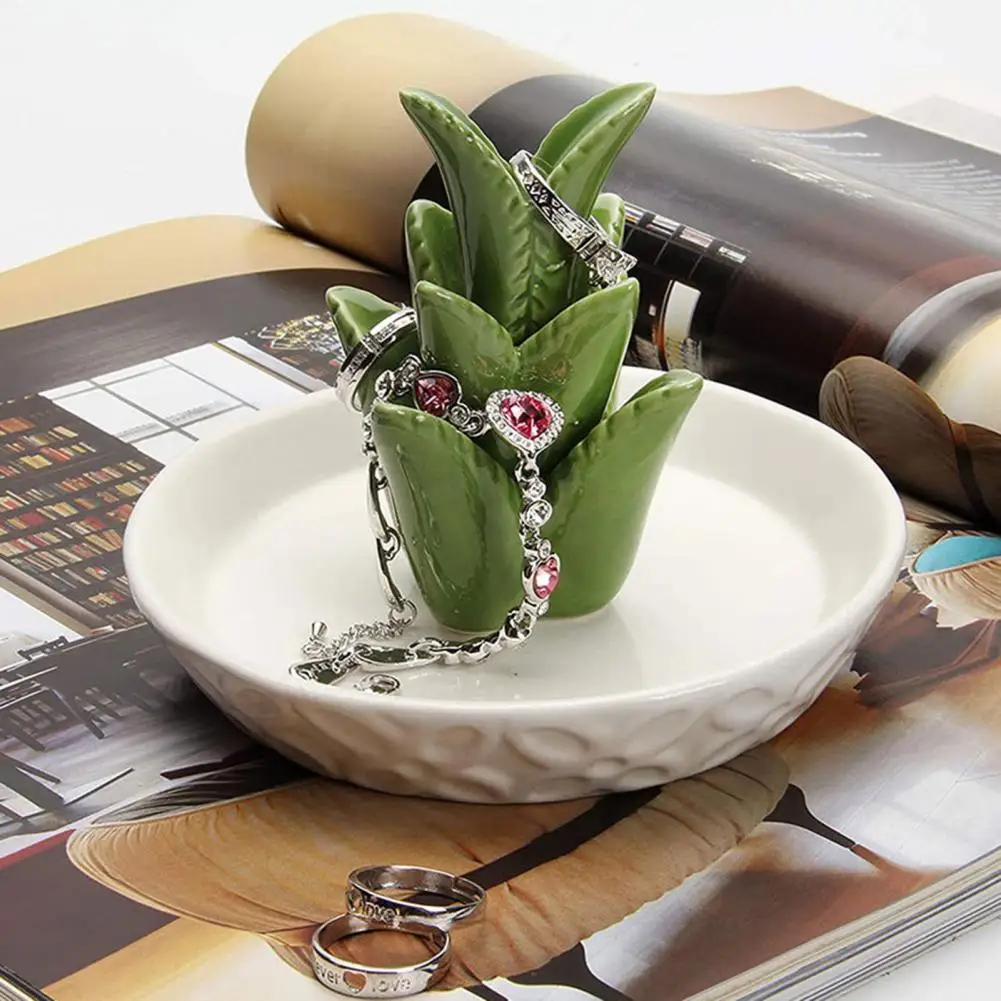 

Aloe Shape Jewelry Storage Tray Ceramic Bracelet Storage Plate Rack Vanity Display Trinket Jewelry Organizer Dish for Desktop