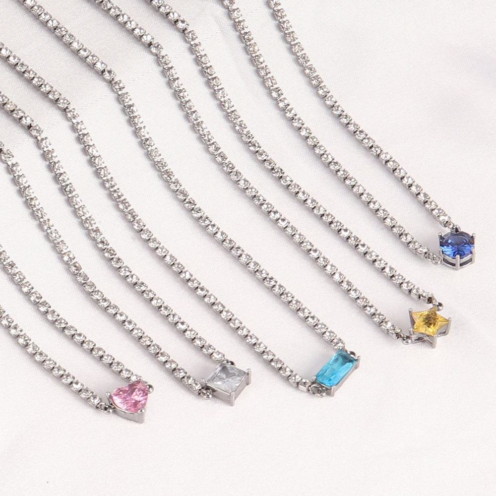 

Stainless Steel Necklace For Women Necklace Colorful Zircon Chain Choker Hip Hop Heart Pendant Necklaces Jewelry Free Shipping