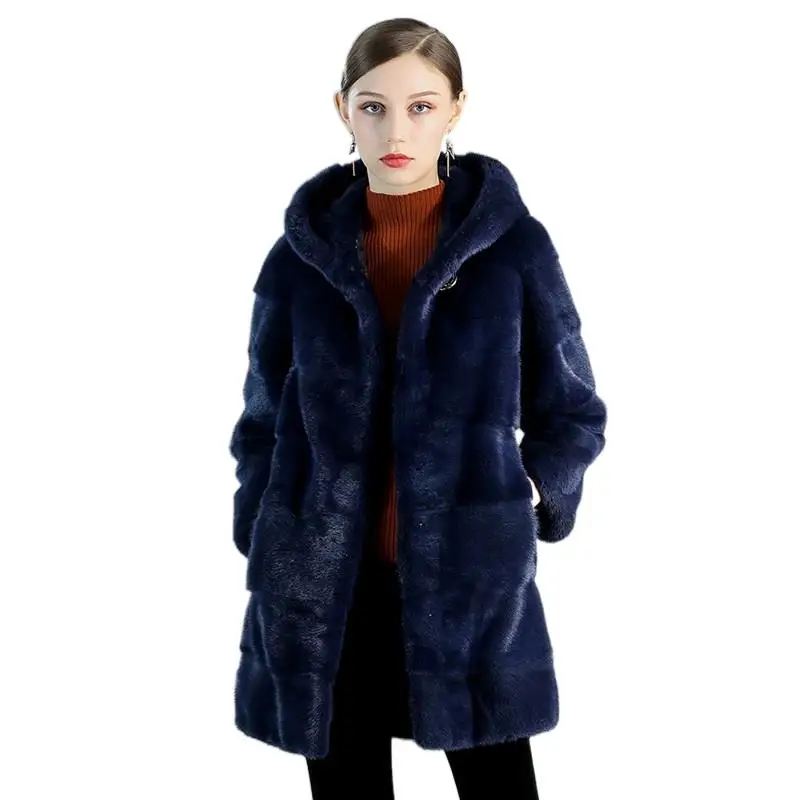 

High Quality 100% Real Mink Fur Coat Women Natural Import Mink Coats With Hood For Women Winter Warm Thick Mink Fur Jackets