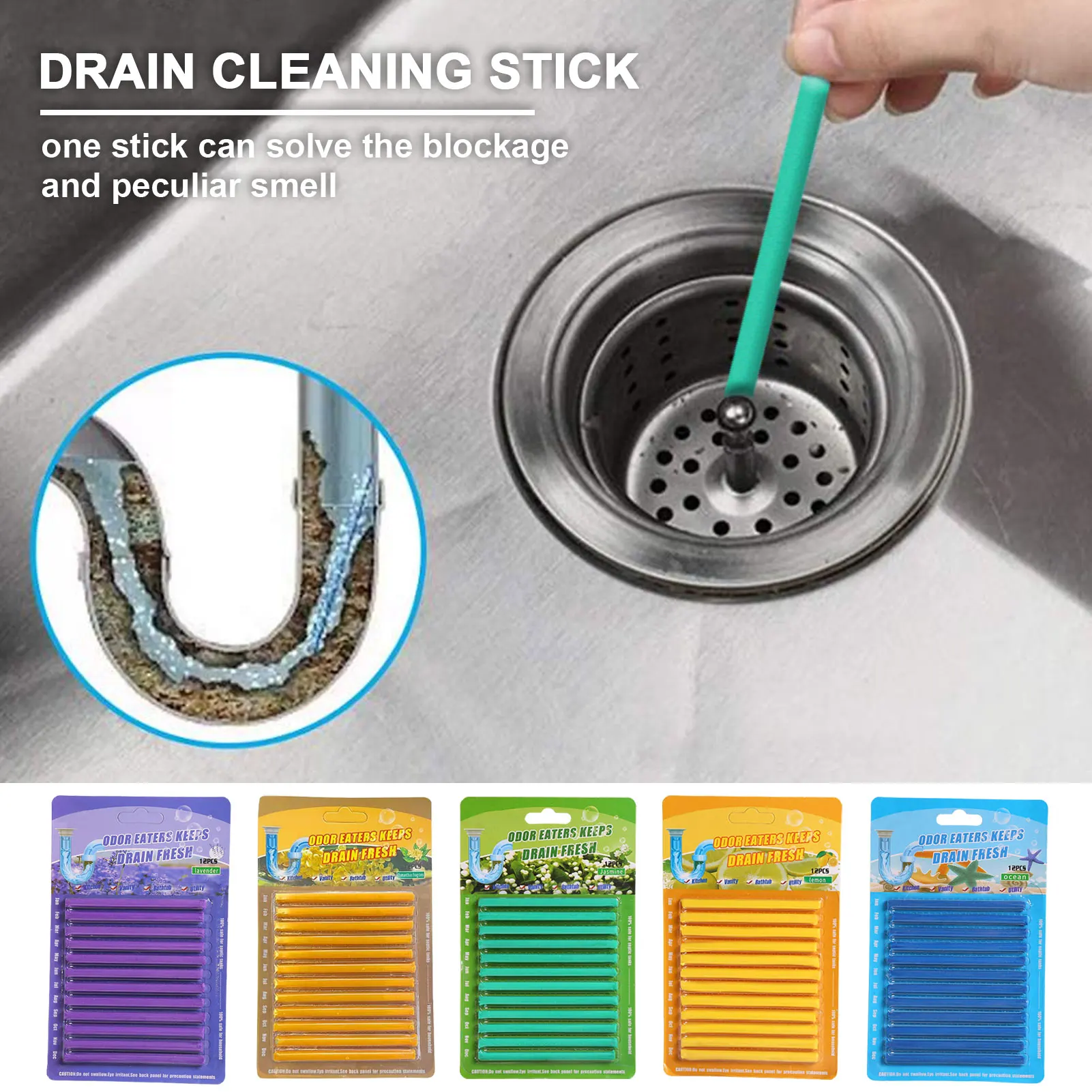 

12/set Sticks Oil Decontamination Kitchen Toilet Bathtub Drain Cleaner Sewer Cleaning Rod Convenient Kitchen Tools Accessories