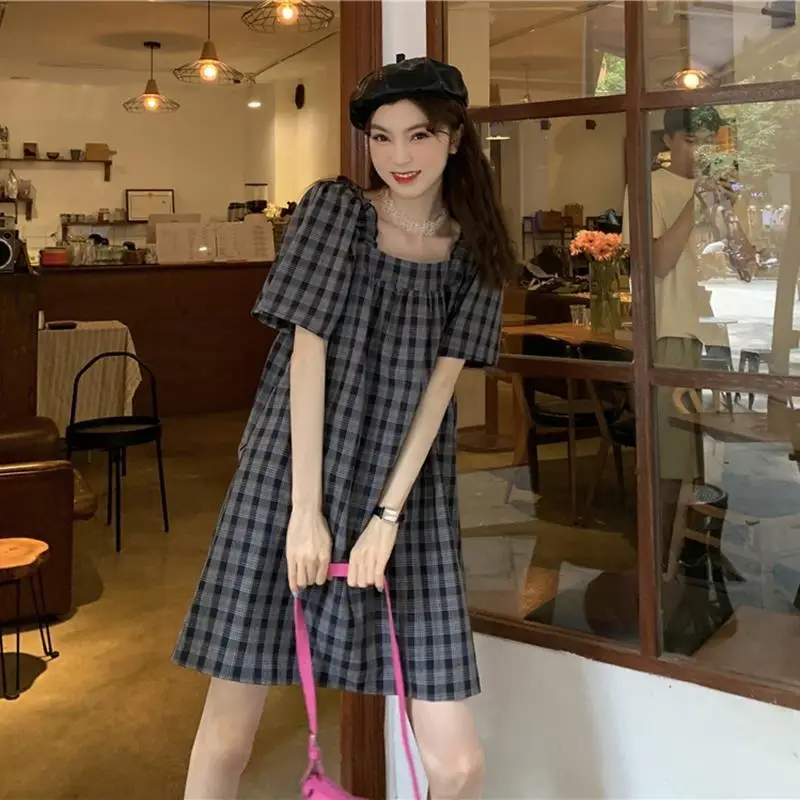 

Plaid Dress Women Simple College Loose Waist Preppy Harajuku Ulzzang Girls Sundress Backless Summer Fashion Female Streetwear
