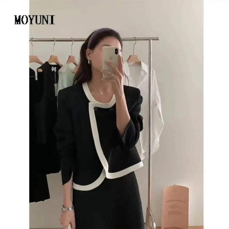 

Женский пиджак из твида, тонкий пиджак трапециевидной формы с черной юбкой в Корейском стиле, 2022