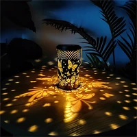 Retro Hollow Butterfly Hummingbird Garden Solar Lamp Wrought Iron Hanging Lantern Night Light for Patio Holiday Decorations