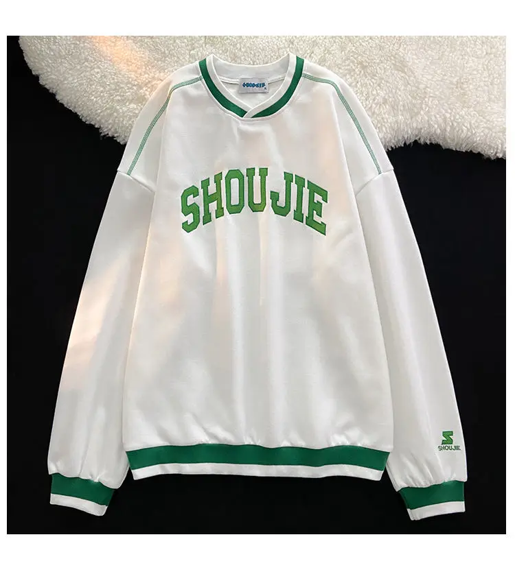 

Women Hoodies V Neck Pullover Tops Loose Long-sleeves Letter Fashion Female 2022 Hip Hop Y2k Ins Casual All-matcfh Top Clothing