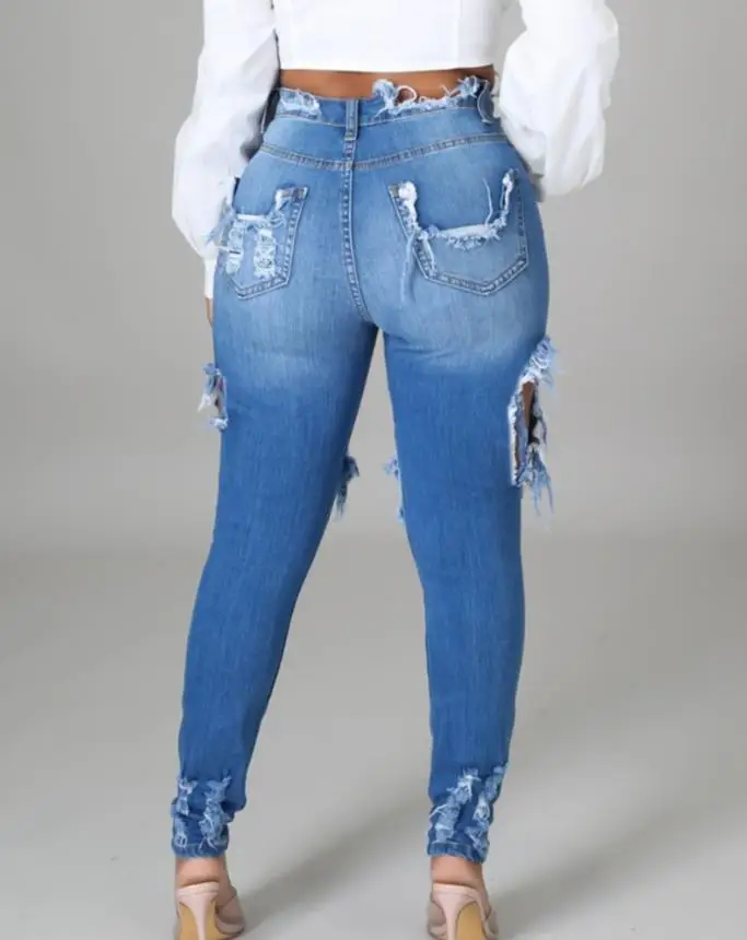 Jeans Women 2023 Spring Fashion Trend Ripped Cutout Casual High Waist Skinny Daily Long Jeans