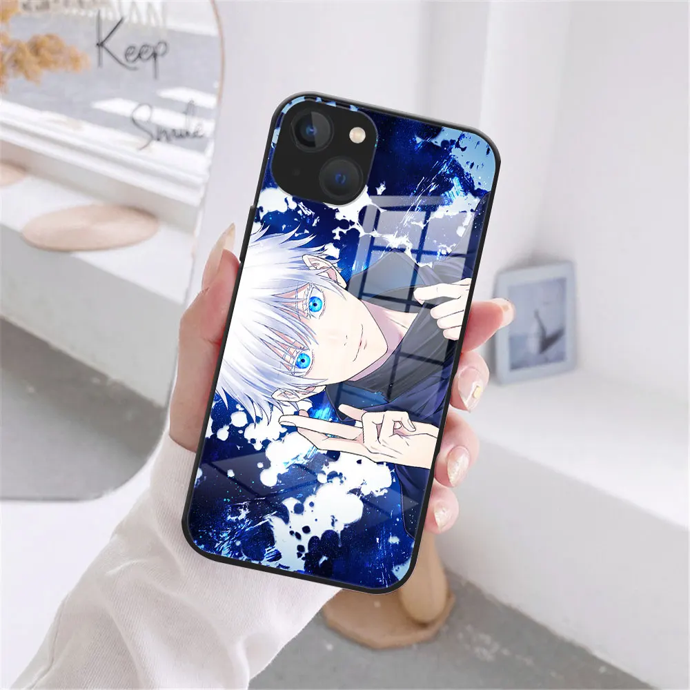 

Luxury Cartoon Anime Black Toughened Glass Anti-fall Case Suitable for IPhone 14 13 12 11 Pro Max X XR XSMAX 12 13 Mini